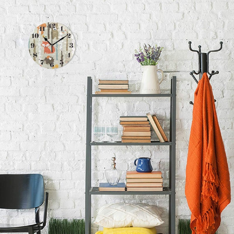 senya Wall Clock Silent Non Ticking, Round Funny Fox Art Clock for Home Bedroom Office Easy to Read - Image 4
